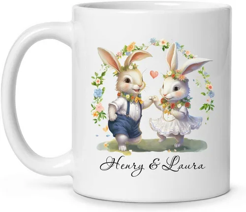Miniatura 14 de Taza de viaje de cerámica personalizada de conejo, taza con nombre personalizado para los amantes de los conejos, taza de té con nombre temático