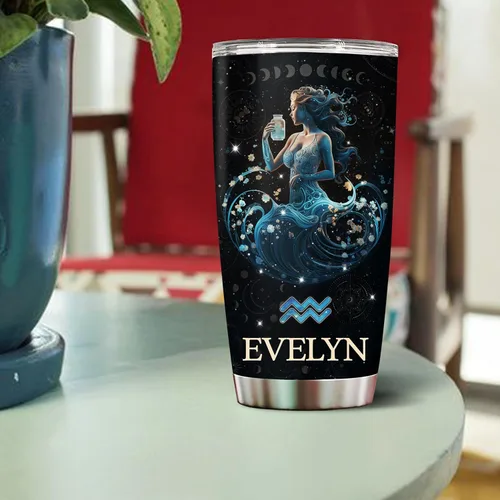 Miniatura 4 de Regalos personalizados de acuario para mujeres, constelación del zodiaco, astrología, aislado, 20 onzas, taza de café de acero inoxidable con tapa
