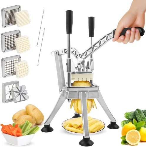 Anatole Cortador comercial de papas fritas con cuchillas de acero inoxidable de 1/4 pulgadas, 3/8 pulgadas, 1/2 pulgadas, 8 cuñas, cortador de