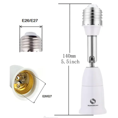 Miniatura 6 de RONG&LAN - Extensor de enchufe de luz E26/E27, 180 grados de flexión, adaptador extensor de enchufe, extensión ajustable E26/E27 a E26/E27