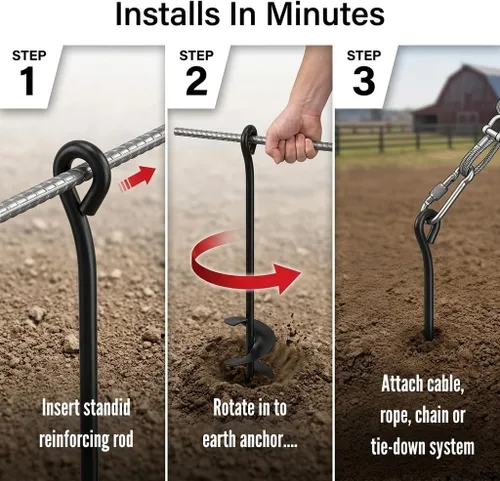 Miniatura 3 de Anclaje de tierra estilo barrena 5/8" x 48" x 6" High-Tensile Steel Construction, Superior Hold, Secure Screw-In Ground Installation, Canopies &