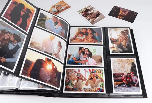 Miniatura 5 de RECUTMS Álbum de fotos de 4 x 6 pulgadas, 600 fotos, páginas negras, cubierta de cuero de gran capacidad, álbumes de fotos familiares para bodas