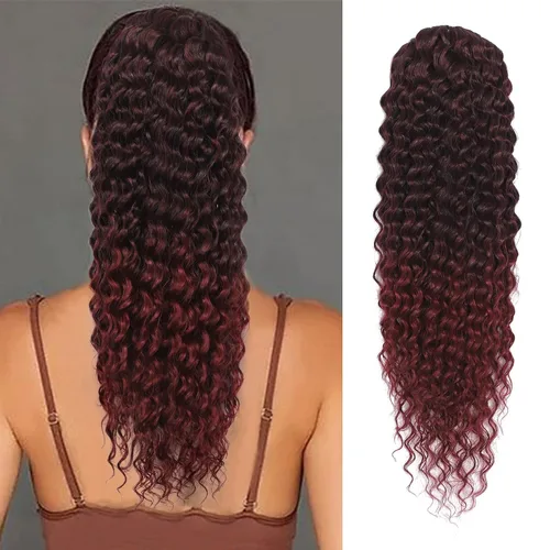 Miniatura 17 de Matriarchs Extensión de cola de caballo corta y rizada con cordón para mujer, pieza de cabello sintético largo afro rizado esponjoso para uso diario
