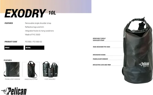Miniatura 8 de Pelican - ExoDry Bolsa pequeña de 10 litros - Negro - Impermeable - Correa para el hombro - Gruesa y ligera - Compresión seca enrollable - Mantiene