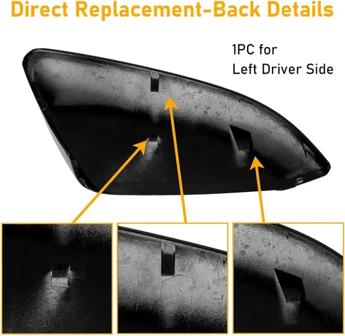 Miniatura 5 de Moonlinks Compatible con Honda Civic 2016-2021 - Cubierta de repuesto para espejo lateral del conductor, color negro brillante para 10ª