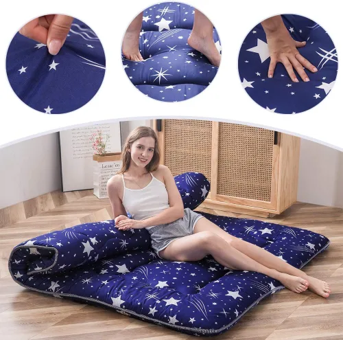 Miniatura 5 de MAXYOYO Colchón de futón japonés de cielo estrellado azul marino, colchón portátil de tatami para camping, almohadilla para dormir para niños, Cielo