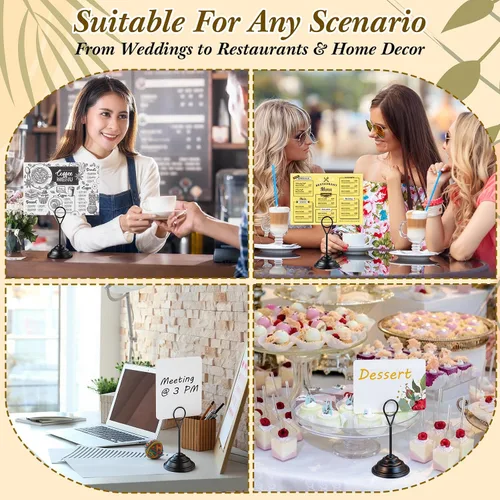 Miniatura 7 de 12 soportes de metal para números de mesa, soportes de mesa para fotos, menús, notas, Navidad, boda, restaurante, banquete, cumpleaños (negro)