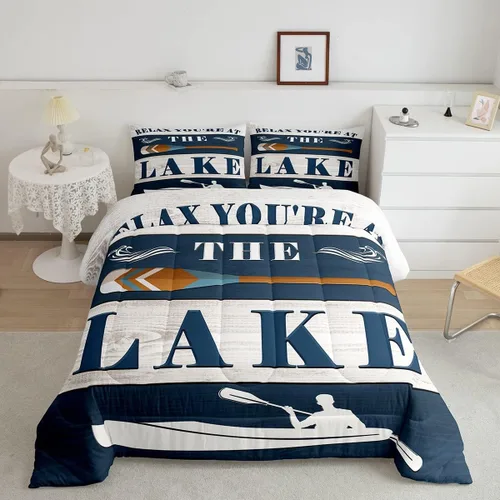 Miniatura 49 de Lake House - Juego de edredón tamaño individual, juego de ropa de cama rústica de granja vieja de 2 piezas para niños, adolescentes y adultos