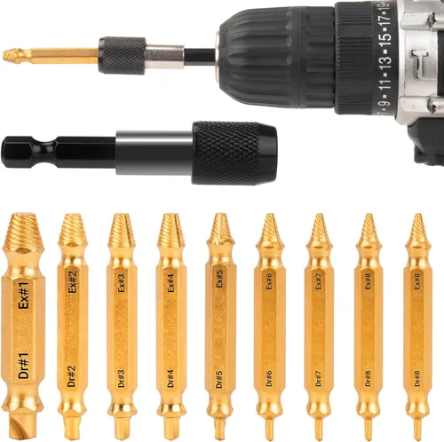 Miniatura 9 de Juego de 14 Piezas Extractor de Tornillos Easy Out y Juego de Brocas de Giro Izquierdo, Juego de Extractor de Tornillos Barridos para Quitar