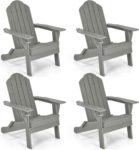 Miniatura 11 de Giantex Adirondack - Silla plegable para exteriores, silla de patio resistente a la intemperie de HDPE con soporte integrado para tazas, silla