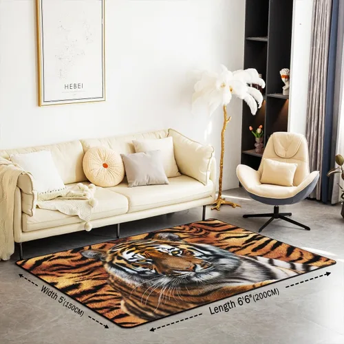 Miniatura 2 de Alfombra abstracta de tigre, 3 x 5 pies, color marrón y negro, alfombra con estampado de rayas de animales salvajes, para adolescentes y adultos