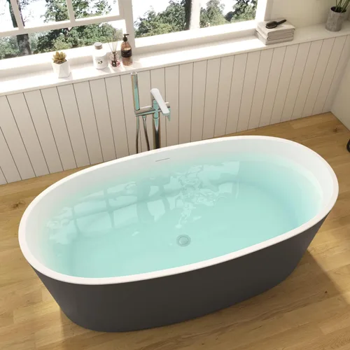 Miniatura 7 de Bañera independiente de acrílico Lucite de 59", forma columnar, tina de remojo contemporánea con desagüe central cromado con grifo de pie