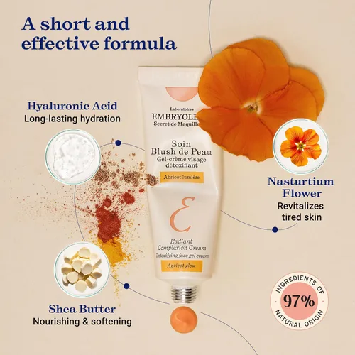 Miniatura 4 de Embryolisse Crema de tez radiante. Maquillaje híbrido e hidratante facial con ácido hialurónico y manteca de karité. Cuidado iluminador para una