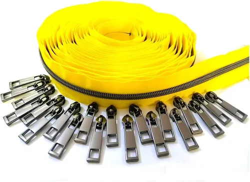 Miniatura 15 de Cremallera por Yarda 5# - Bobina Metálica de Nailon para Coser, Tapicería Plateada de 5 Yardas con 10 Tiradores de Oro Blanco para Manualidades