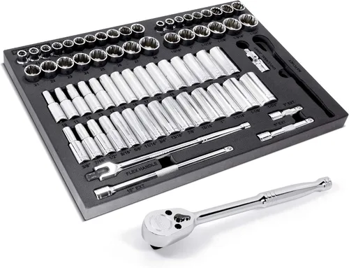 Miniatura 8 de Powerbuilt Master Socket Juego de 69 Piezas, 1/2 Pulgada, SAE y Métrico, 6 y 12 Puntos, Dados Profundos, Barras de Extensión, Trinquete - 949006