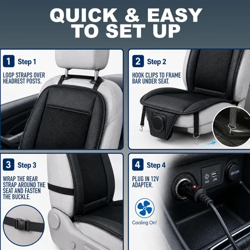 Miniatura 7 de ZONETECH Cojín de enfriamiento para asiento de auto 12V negro, temperatura ajustable, cómodo cubreasiento de auto
