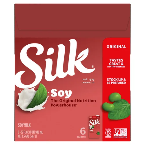 Miniatura 10 de Silk Leche de soja estable, original, sin lácteos, vegana, verificada por proyecto sin OMG, 1 cuarto de galón (paquete de 6)