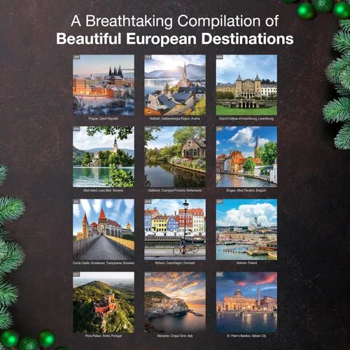 Miniatura 3 de MICASA PRESS European Destinations - Calendario de pared 2026 de 12 meses 12 x 24 pulgadas abierto Papel grueso y resistente Regalar