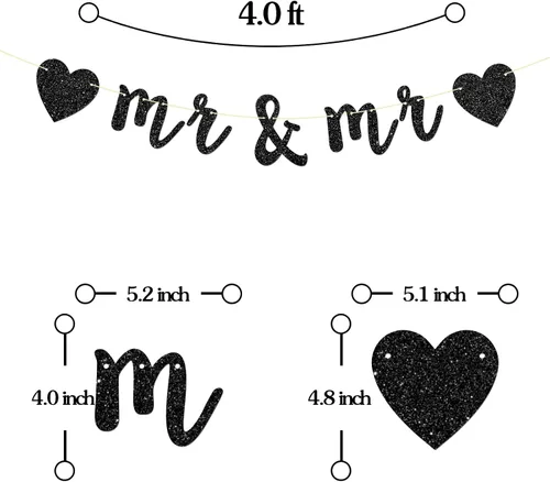 Miniatura 2 de Cartel de Mr&Mr Banner, pareja gay, despedida de soltera, compromiso, decoraciones de fiesta de boda gay, cartel de EnGayged, purpurina negra
