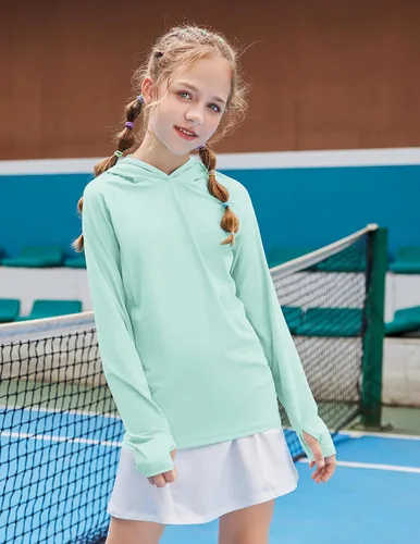 Miniatura 2 de Zaclotre - Sudadera con capucha para niños, con protección solar UPF 50+, de secado rápido, para niñas, con agujeros para los pulgares