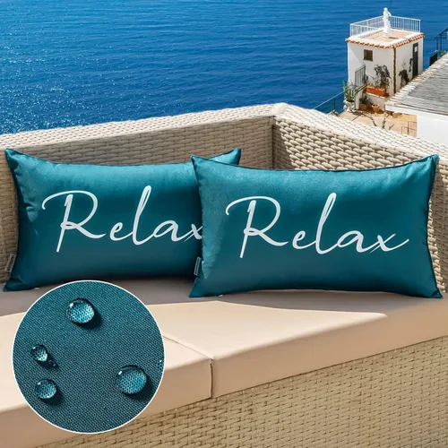 Miniatura 17 de MIULEE Juego de 2 fundas de almohada impermeables para exteriores, fundas de almohada cuadradas decorativas para exteriores, para silla, patio, Rojo