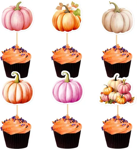 Miniatura 8 de 24 adornos para cupcakes de calabaza con purpurina, decoraciones de baby shower, tema de cosecha de otoño, suministros para fiestas de cumpleaños