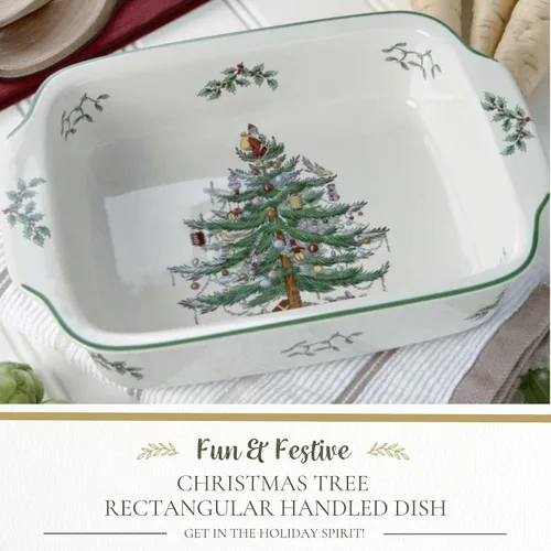 Miniatura 3 de Spode Plato rectangular con mango de árbol de Navidad (9 x 12 pulgadas) para hornear y platos de temporada, apto para loza, microondas