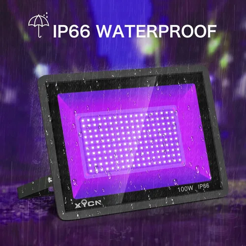 Miniatura 3 de XYCN Paquete de 2 bombillas LED de luz negra de 100 W, foco de luz negra con enchufe y interruptor, neón con clasificación de protección IP66