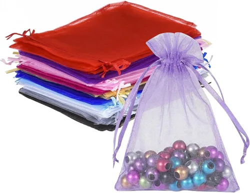 Miniatura 19 de Wudygirl 100 bolsas de organza rosa transparente de 5 x 7 pulgadas con cordón para joyería, bolsas para lápiz labial, baby shower, fiesta, boda