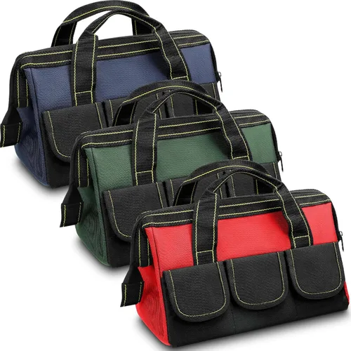 Sanwuta - Paquete de 3 bolsas para herramientas, alta resistencia, fondo rígido impermeable, boca ancha, para electricista, carpintero, mecánico, 13