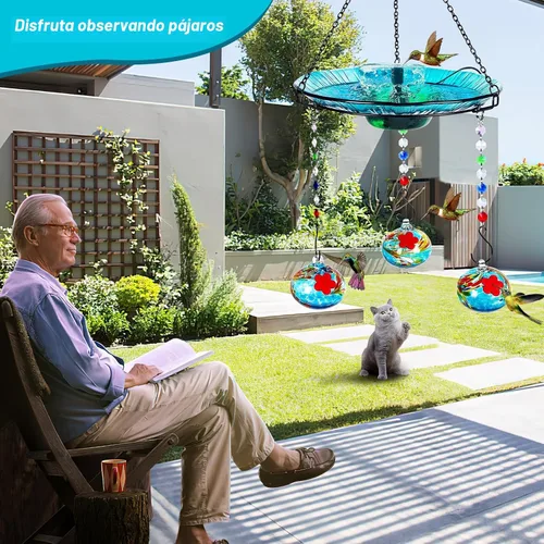 Miniatura 3 de HEADAK LIFE Comedero para Colibríes y Baño para Pájaros al Aire Libre 2-en-1 para Pájaros Pequeños - Fuente de Baño para Colibríes con 3 Macetas