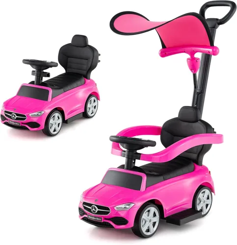Miniatura 12 de Costzon Coche de empuje para niños pequeños, 3 en 1 Mercedes Benz Cochecito deslizante caminador con toldo, mango, barra de seguridad, sonido