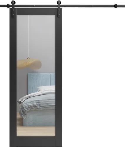 Miniatura 7 de SARTODOORS Puerta de granero resistente de 30 x 96 pulgadas Lucia 1299 seda blanca con espejo Juego pesado de perchas de acero inoxidable de 6.6