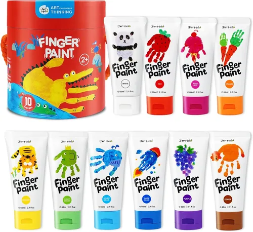 Miniatura 8 de Jar Melo Pinturas de dedos lavables para niños pequeños, 7 colores de gran capacidad (2.1 onzas líquidas), pintura de bebé no tóxica para manos
