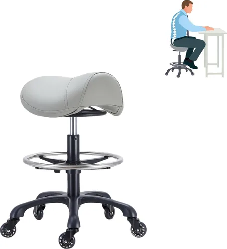 Miniatura 8 de Taburete de salón con reposapiés, resistente, altura ajustable, silla de esteticista rodante para tatuaje, spa, clínica dentista médica (negro)