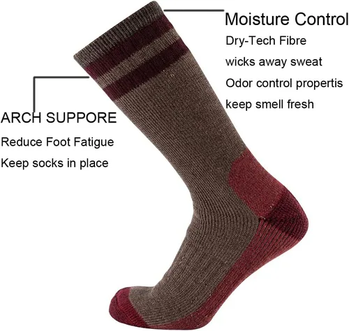 Miniatura 2 de Cerebro Calcetines de lana merino para hombre, calcetines acolchados a media pantorrilla que absorben la humedad, calcetines de senderismo