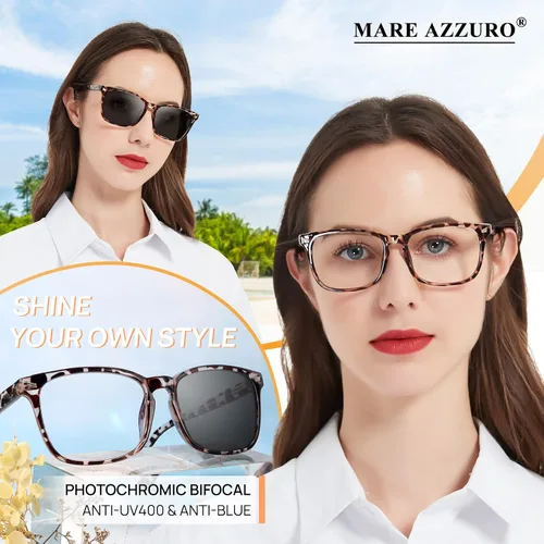 Miniatura 2 de MARE AZZURO Gafas de lectura bifocales fotocrómicas para mujer, luz azul, lectores al aire libre 1.0 1.25 1.5 1.75 2.0 2.25 2.5 2.75 3.0 3.5