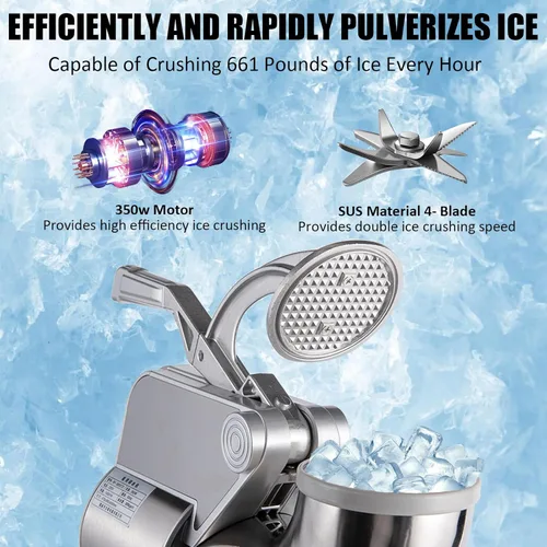 Miniatura 4 de GarveeHome Trituradora de hielo comercial de 661 LBS/H, máquina eléctrica de cono de nieve de 350 W con 4 cuchillas, máquina de hielo afeitado