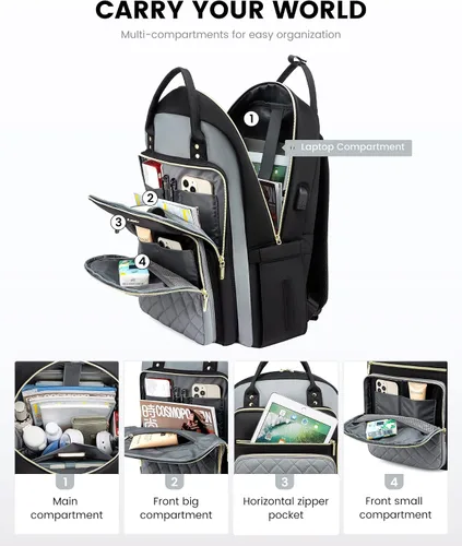Miniatura 3 de LOVEVOOK Mochila para computadora portátil para mujer, mochila para trabajo de viaje, bolsa de computadora para enfermera, profesora, bolsa