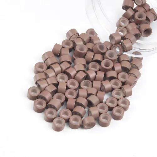 Miniatura 62 de Vlasy 100 Piezas Cuentas de Nano Anillo con Forro de Silicona para Extensiones de Cabello Humano con Nano Anillo 5 Colores Opcionales (Negro)