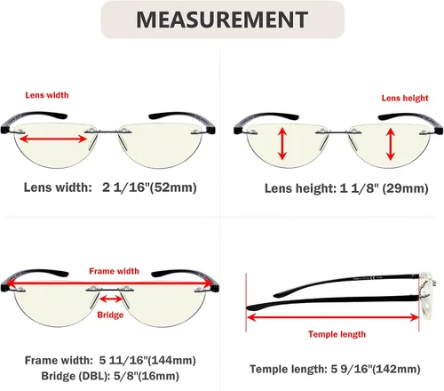 Miniatura 3 de Eyekepper Paquete de 4 lentes de lectura sin montura con bloqueo de luz azul, para mujeres y hombres, lectores de media luna, Paquete de 4