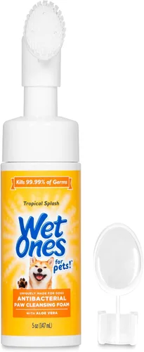 Wet Ones for Pets Limpiador antibacteriano de patas de perro con cepillo limpiador integrado, aroma tropical Splash - Limpiador espumoso para patas