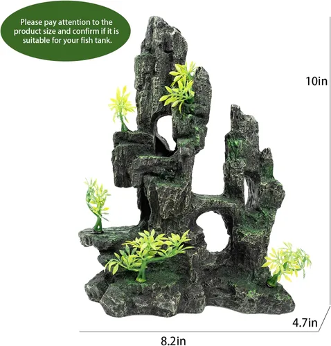Miniatura 2 de Decoración de acuario – Decoración de pecera con adorno de piedra vista de montaña, ideal para betta, caracoles, tortuga, esconder, escalar