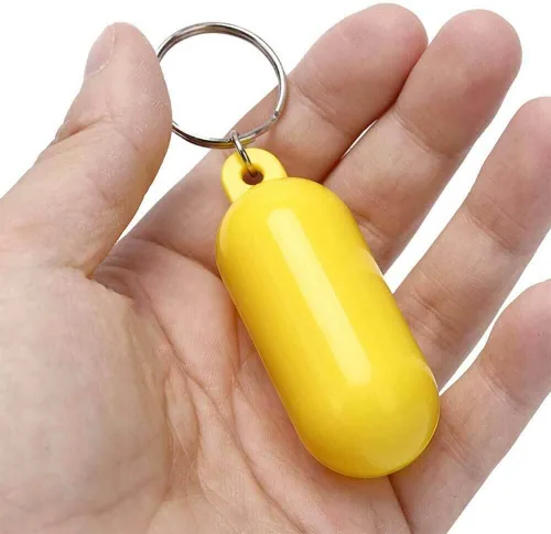 Miniatura 6 de BRAVECOW 5 llaveros flotantes de barco de 2.68 x 0.98 pulgadas, diseño de boya amarilla, forma ovalada, llavero flotante de plástico, accesorio
