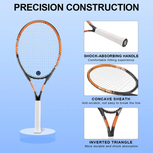 Miniatura 3 de bo'weiqi Juego de raquetas de tenis recreativas de 27 pulgadas para 2 jugadores, raquetas de tenis ligeras preencordadas para principiantes, incluye