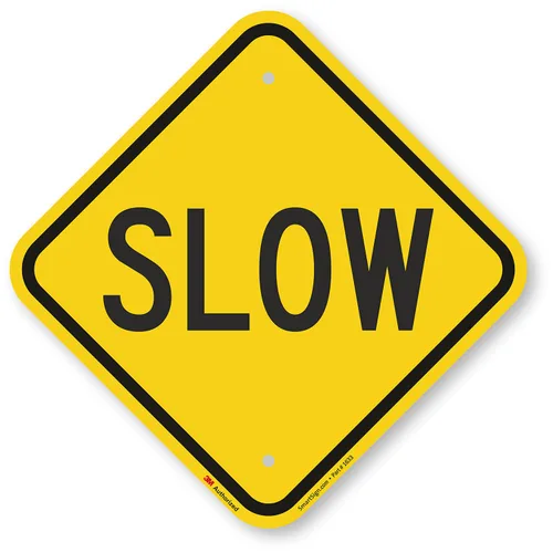 SmartSign Letrero de metal "Slow" de 12 x 12 pulgadas, aluminio de 63 mil, material reflectante laminado 3M, negro y amarillo, fabricado en Estados