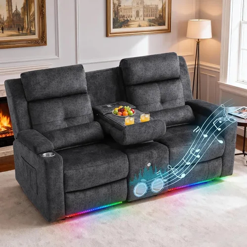 Miniatura 15 de Sofá Biplaza Reclinable Eléctrico con Consola, Sofá Biplaza Reclinable Eléctrico con Calor y Masaje, Reposapiés Extendido, Sofá Biplaza Reclinable