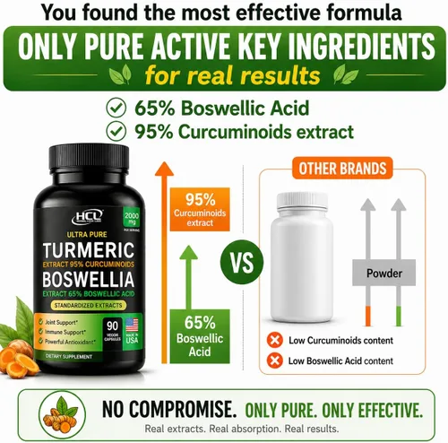 Miniatura 8 de Suplemento de extracto de boswellia de cúrcuma 2000 mg - Boswellia Serrata extra fuerte con curcumina de cúrcuma - 95% curcuminoides con cápsulas