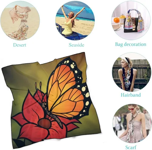 Miniatura 5 de Pañuelo de seda con estampado vintage suave de mariposa y flor Monarch