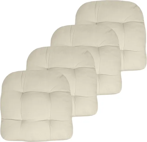 Sweet Home Collection Cojines de Patio Almohadillas para Sillas de Exterior Relleno de Fibra Grueso Premium Cómodo Acolchado Tufted 19" x 19" Crema